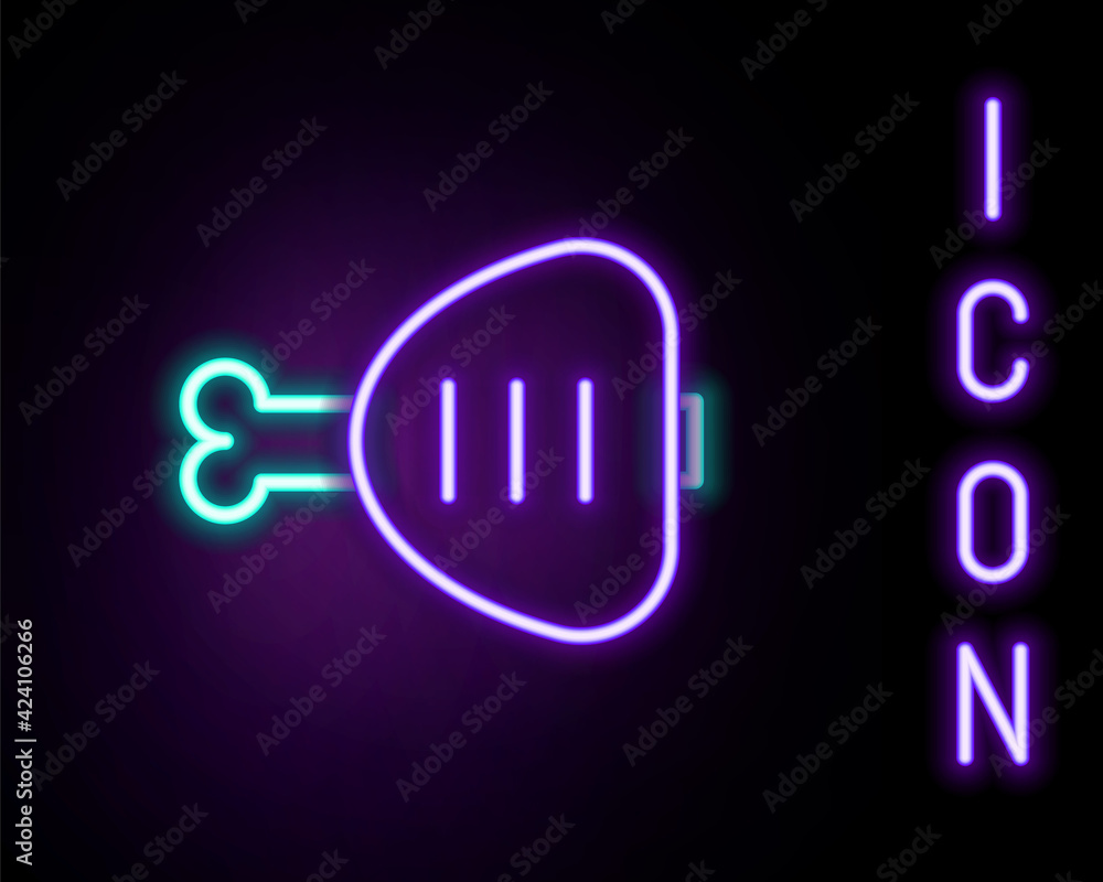 Glowing neon line Chicken leg icon isolated on black background. Chicken drumstick. Colorful outline concept. Vector Glowing neon line Chicken leg icon isolated on black background. Chicken drumstick. Colorful outline concept. Vector