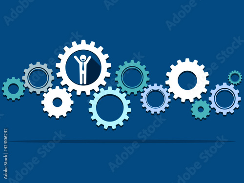 Gear mechanism to control the system by man. Vector illustration.