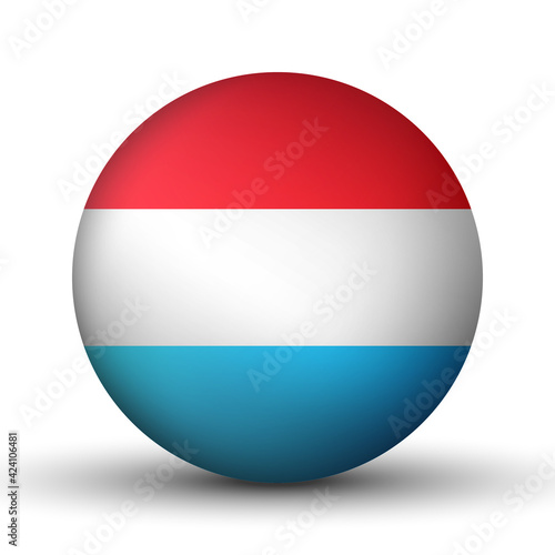 Glass ball with flag of Luxembourg. Round sphere, template icon. Luxembourgish national symbol. Glossy realistic ball, 3D abstract vector illustration highlighted on a white background. Big bubble