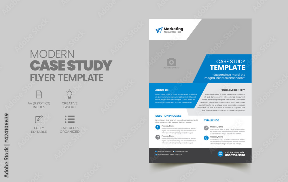 Case Study Template Business Case Study Booklet Layout with blue elements Double Side Flyer Template Case Study Template Business Case Study Booklet Layout with blue elements Double Side Flyer Template