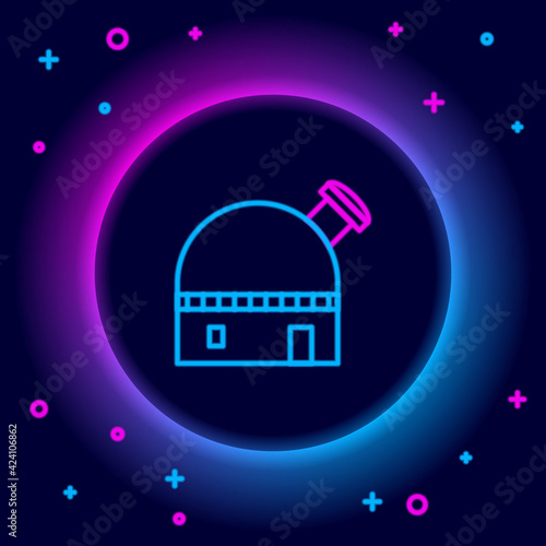 Glowing neon line Astronomical observatory icon isolated on black background. Colorful outline concept. Vector
