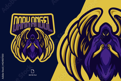 dark angel with wings mascot logo illustration