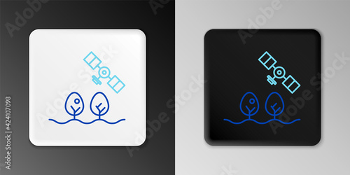 Line Smart farm with drone control and tree icon isolated on grey background. Innovation technology for agricultural company. Colorful outline concept. Vector