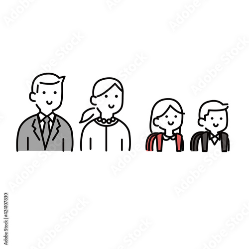 ランドセルを背負った子供たちと保護者イラスト素材