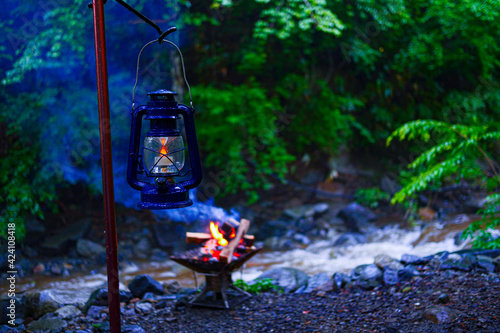 bonfire and lantern