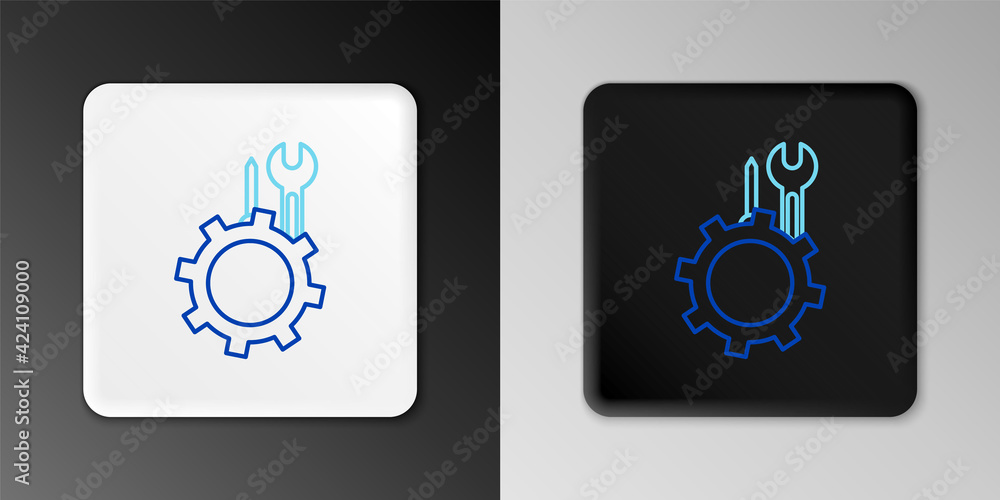 Line Wrench and screwdriver in gear icon isolated on grey background. Adjusting, service, setting, maintenance, repair, fixing. Colorful outline concept. Vector Line Wrench and screwdriver in gear icon isolated on grey background. Adjusting, service, setting, maintenance, repair, fixing. Colorful outline concept. Vector