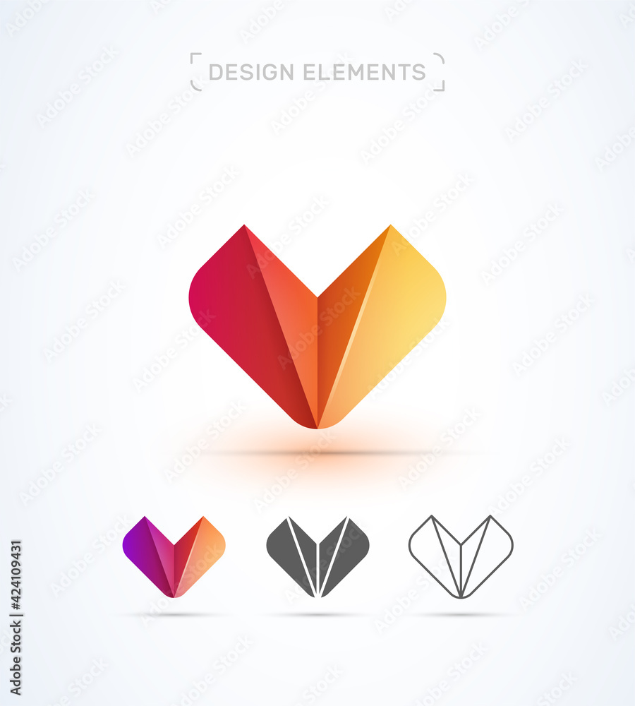 Vector abstract letter V logo design template. Fluent, glossy 3d style. App icon. Origami paper fox Vector abstract letter V logo design template. Fluent, glossy 3d style. App icon. Origami paper fox