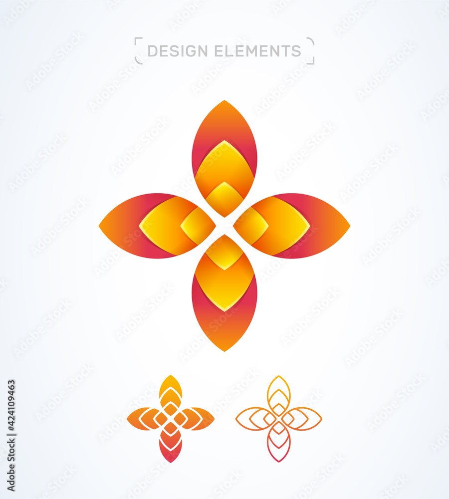 Vector ornamental logo design template, modern 3d depth style. Flower, leaf. App icon