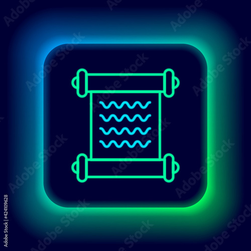 Glowing neon line Decree, paper, parchment, scroll icon icon isolated on black background. Colorful outline concept. Vector