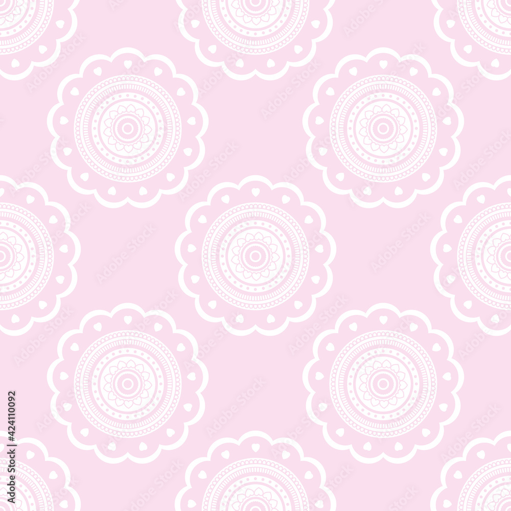 Seamless pattern of mandala flowers on a light pink background Seamless pattern of mandala flowers on a light pink background