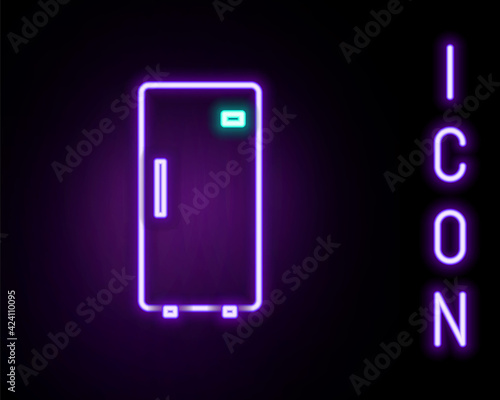Glowing neon line Refrigerator icon isolated on black background. Fridge freezer refrigerator. Household tech and appliances. Colorful outline concept. Vector