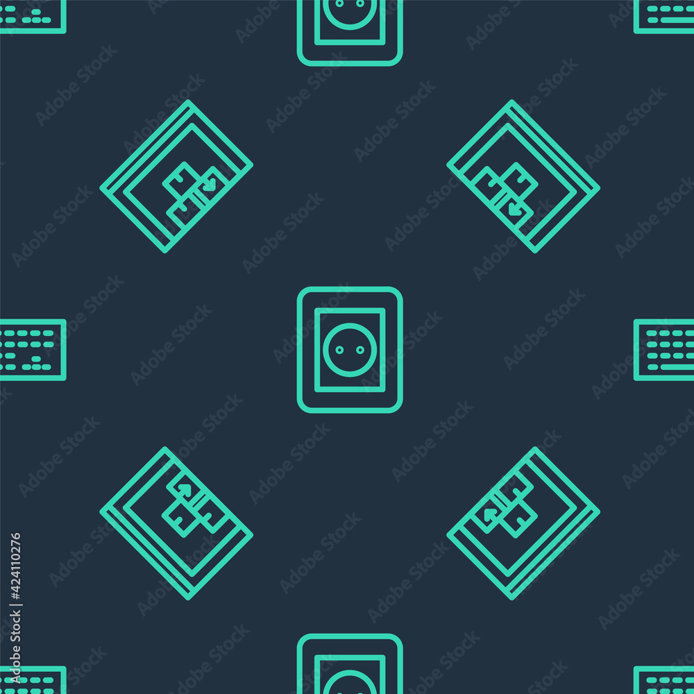 Set line Electrical outlet, Warehouse and Keyboard on seamless pattern. Vector Set line Electrical outlet, Warehouse and Keyboard on seamless pattern. Vector