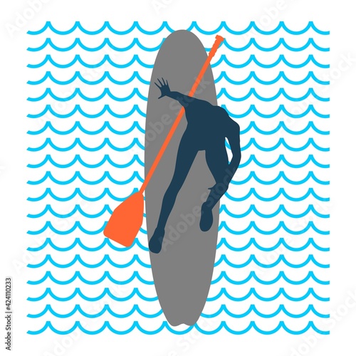 Illustration of lady posing with surf board