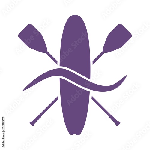 Stand up paddle boarding flat emblem illustration