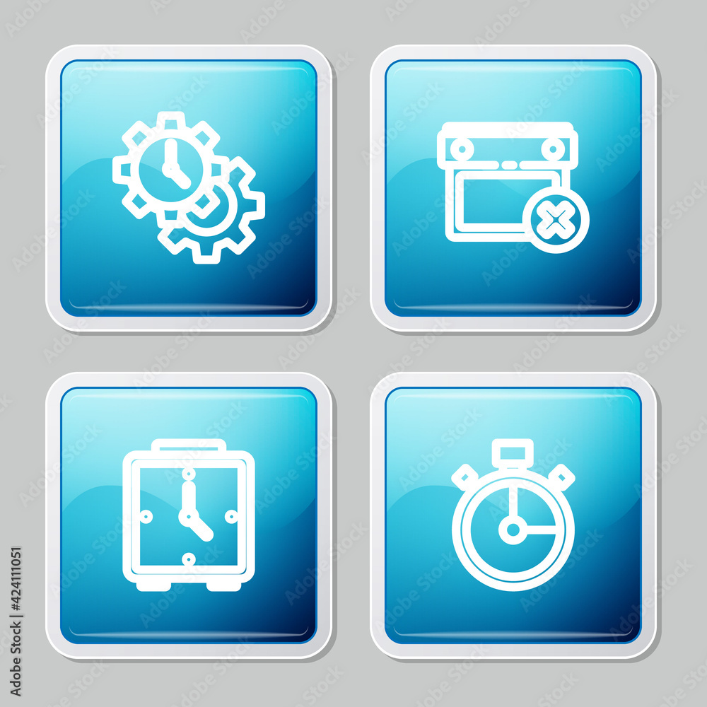 Set line Time Management, Calendar date delete, Alarm clock and Stopwatch icon. Vector Set line Time Management, Calendar date delete, Alarm clock and Stopwatch icon. Vector