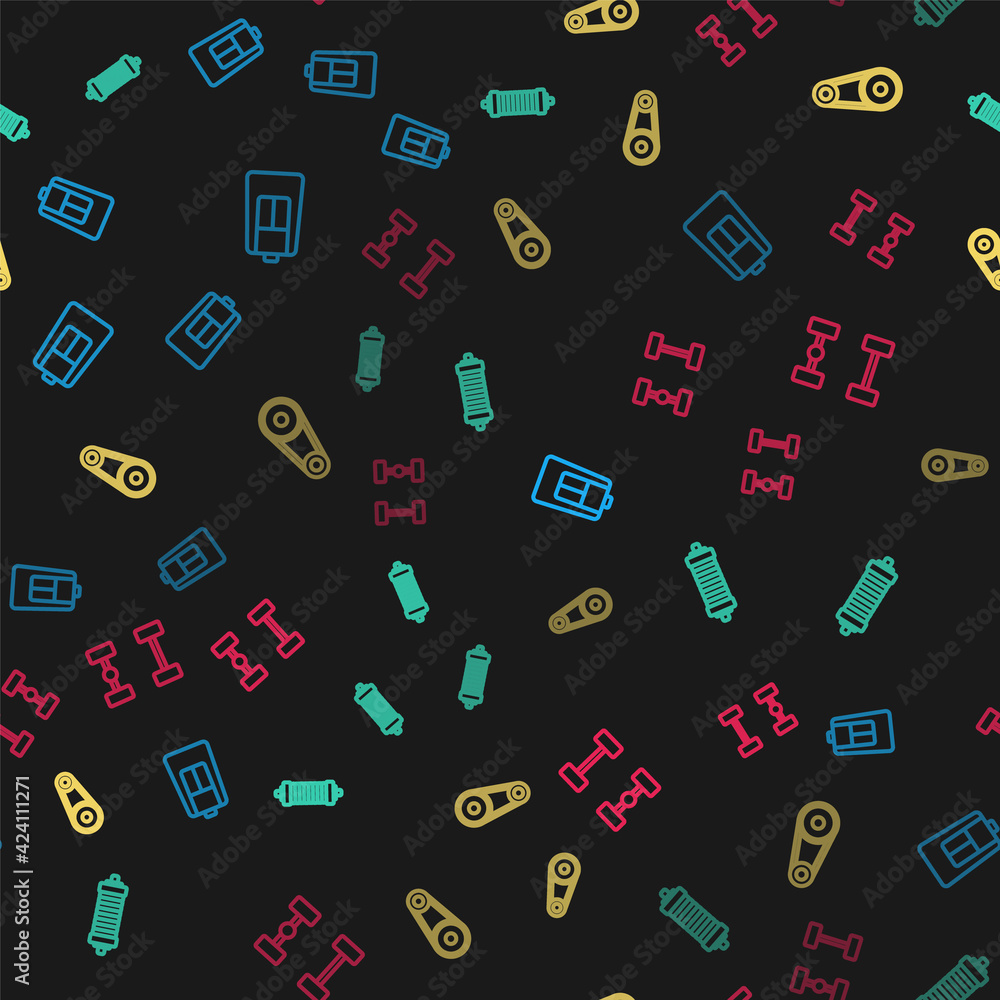 Set line Car key with remote, Shock absorber, Timing belt kit and Chassis car on seamless pattern. Vector Set line Car key with remote, Shock absorber, Timing belt kit and Chassis car on seamless pattern. Vector