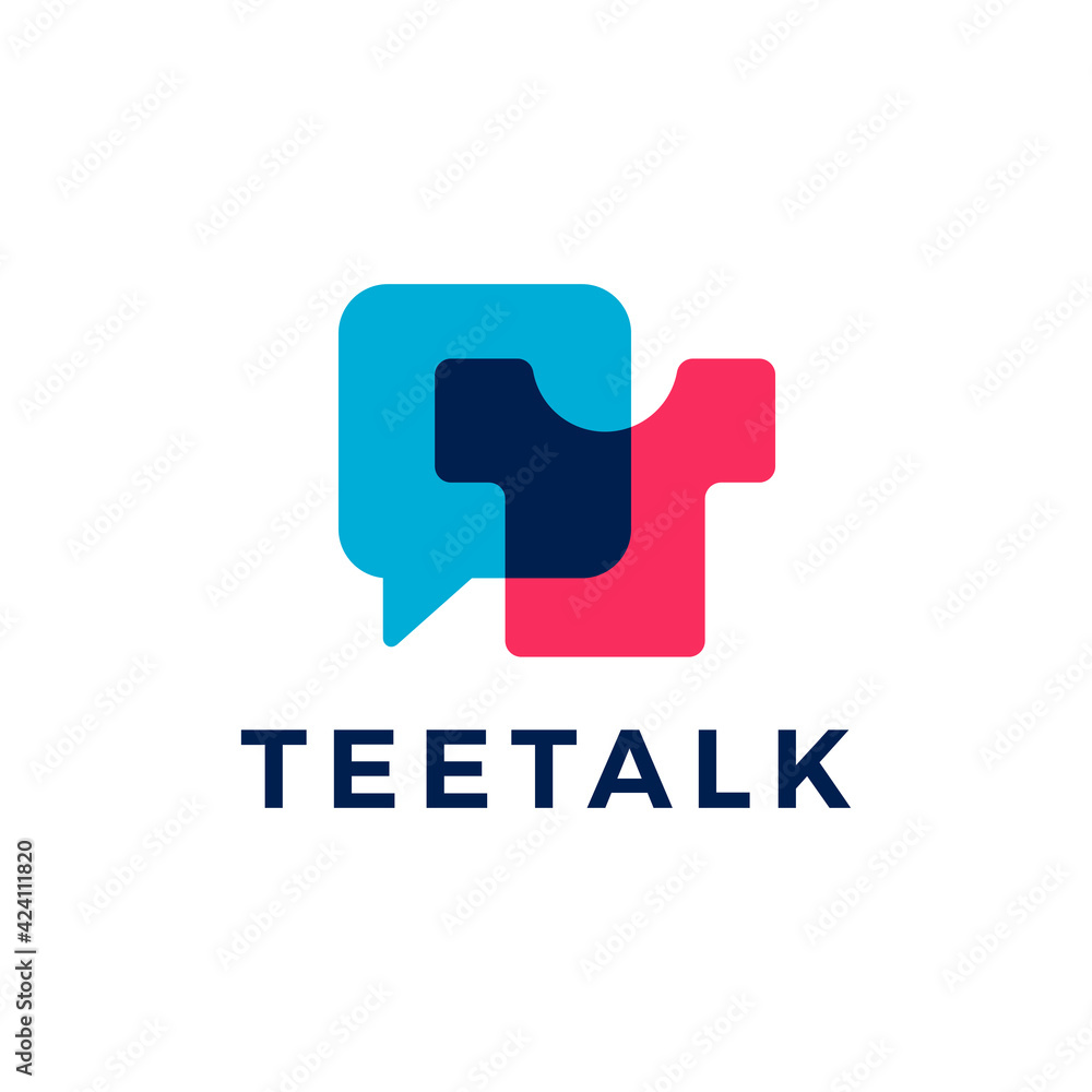 tee talk t shirt chat bubble social logo vector icon illustration
