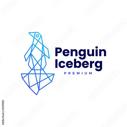 penguin ice berg geometric polygonal logo vector icon illustration