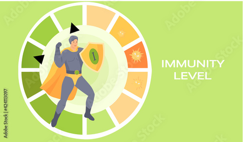 Strong hero with shield demonstrates his power. Battle winner superhero as symbol of immunity