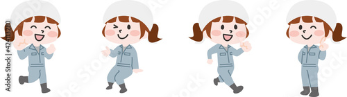 二頭身_タオル作業員女性4点