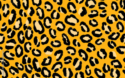 Abstract modern leopard seamless pattern. Animals trendy background. Yellow and black decorative vector stock illustration for print, card, postcard, fabric, textile. Modern ornament of stylized skin