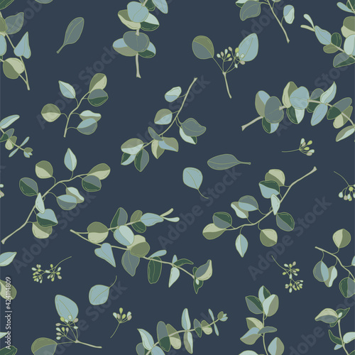 Eucalyptus seamless pattern. Hand-drawn illustration. Design for fabric, textile, wallpaper, packaging.	
