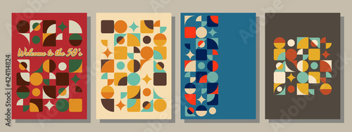 1950s Backgrounds, Mid Century Modern Style Patterns, Geometric Mosaic, 50s Color Combinations