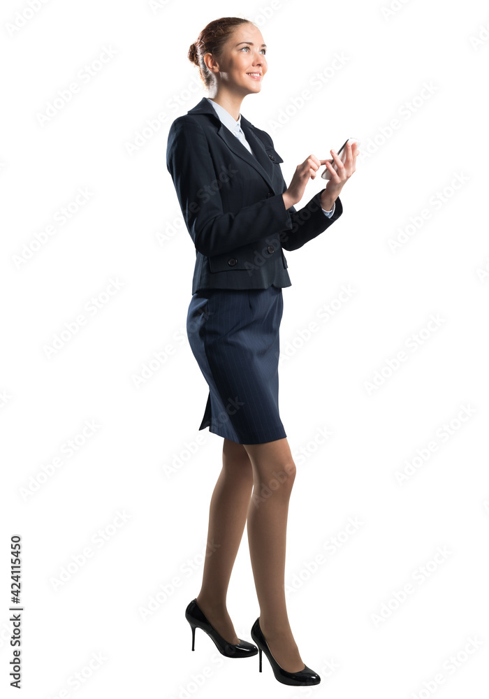 Full body portrait of young woman with smartphone. Full body portrait of young woman with smartphone.