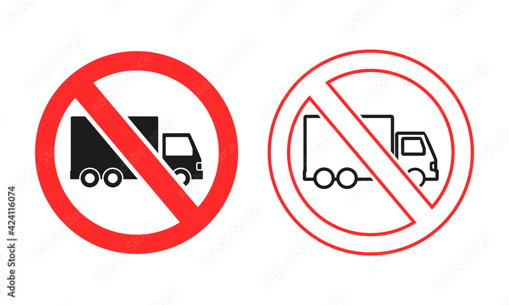 Truck prohibition sign. No truck or no lorry prohibit sign. Isolated on white background. Illustration vector Truck prohibition sign. No truck or no lorry prohibit sign. Isolated on white background. Illustration vector