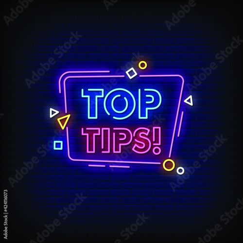 Top Tips Neon Signs Style Text Vector