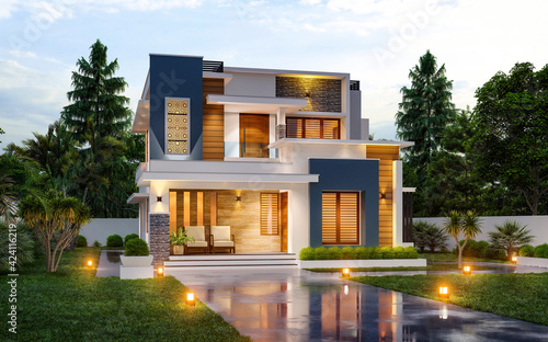 Modern home design 3d rendering
