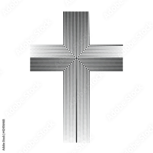 Vector  Cross with lines . Religion Symbol . Church logo
