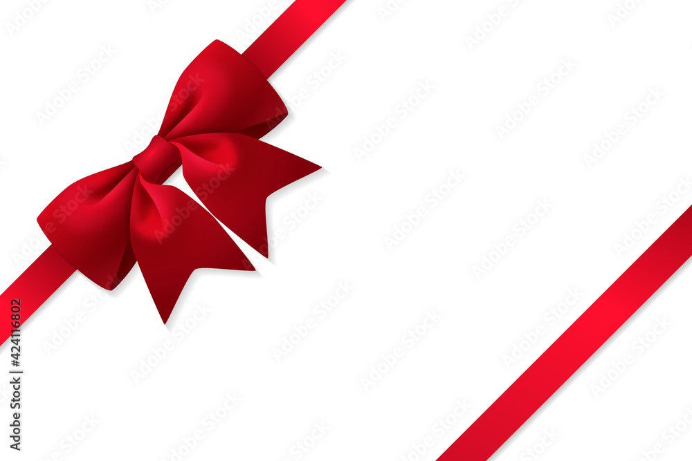 Red ribbon. Realistic bow. Gift decoration. Shiny satin with shadow for decorate your wedding invitation card or greeting card isolated on white background.
Red ribbon. Realistic bow. Gift decoration. Shiny satin with shadow for decorate your wedding invitation card or greeting card isolated on white background.