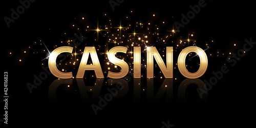 Vector gold text template Casino with illustration. Luxurious font.
