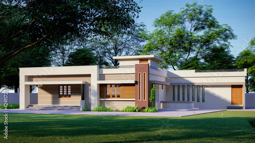 Modern home design 3d rendering © abhijith3747