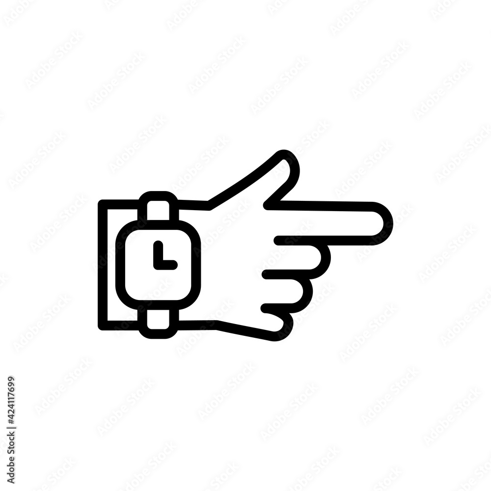 Wrist watch icon in line style. Hand clock vector illustration on white isolated background. Time bracelet business concept. Wrist watch icon in line style. Hand clock vector illustration on white isolated background. Time bracelet business concept.