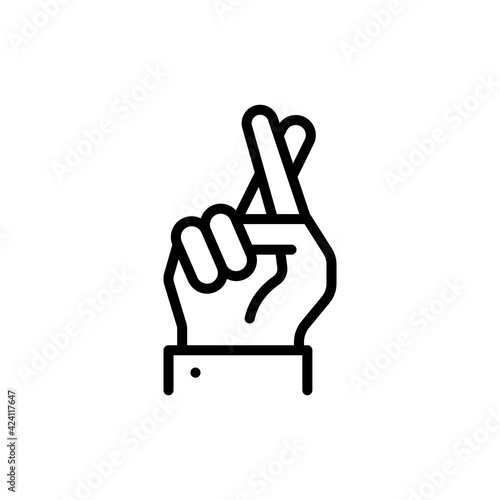Obraz na plátne Cross your fingers or fingers crossed hand gesture line art vector icon for apps