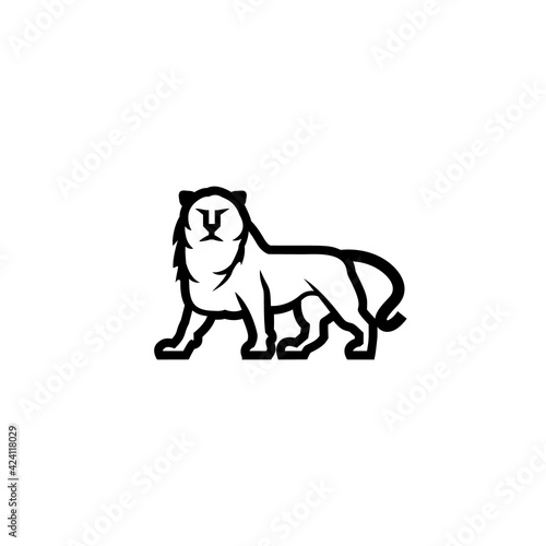 Simple and linear lion icon. Vector heraldic lion logo idea for the business card, branding and corporate identity.