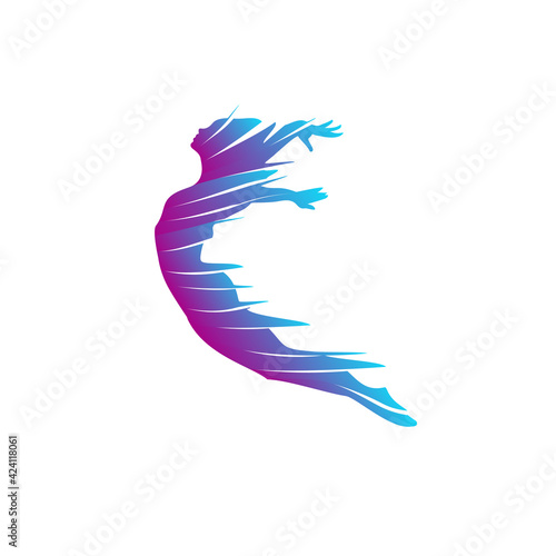 Abstract girl jumping silhouette icon. Vector girl and leap of faith logo idea for the business card, branding and corporate identity.