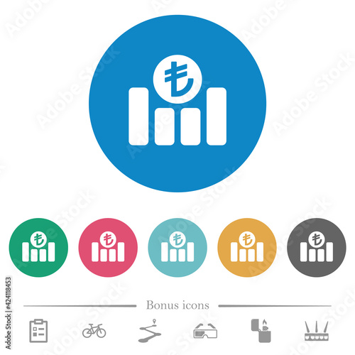 Turkish Lira financial graph flat round icons