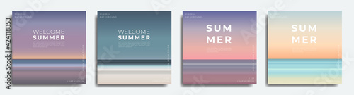 Summer beach background set, gradient with summer colors, nature, beach, sunset and sunrise.