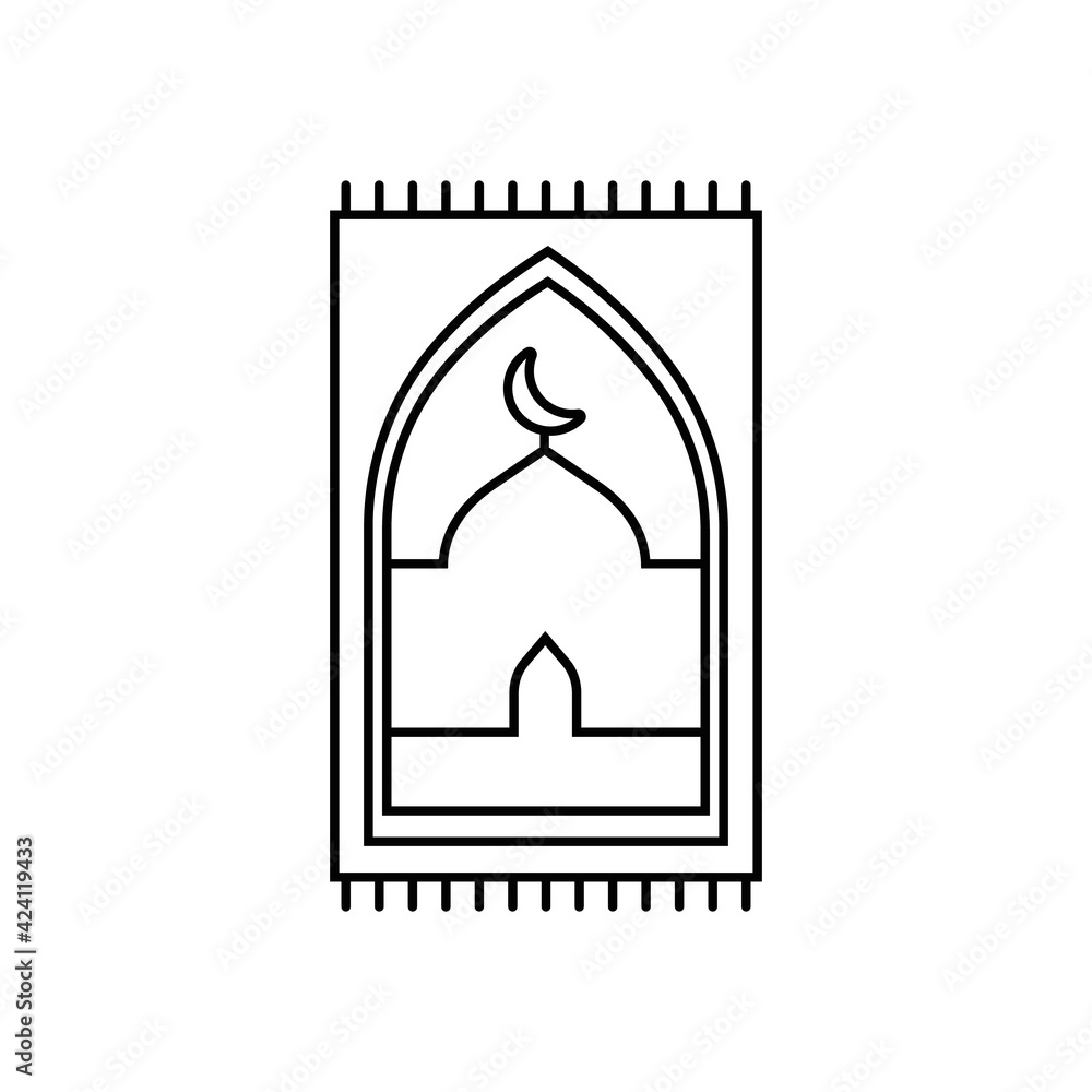 Prayer rug icon on white background. Traditional Islamic Background.