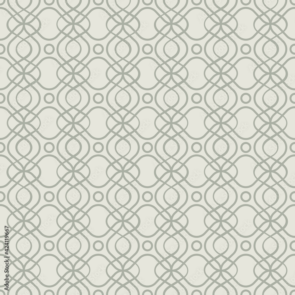 Interlaced seamless pattern, beige. A seamless retro pattern with dots intertwined with lines.