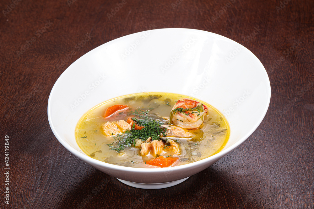 Fish soup with salmon and prawn Fish soup with salmon and prawn
