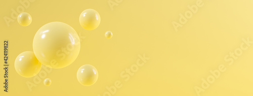 3d yellow background abstract with glossy sphere of balls. 3d rendering design.