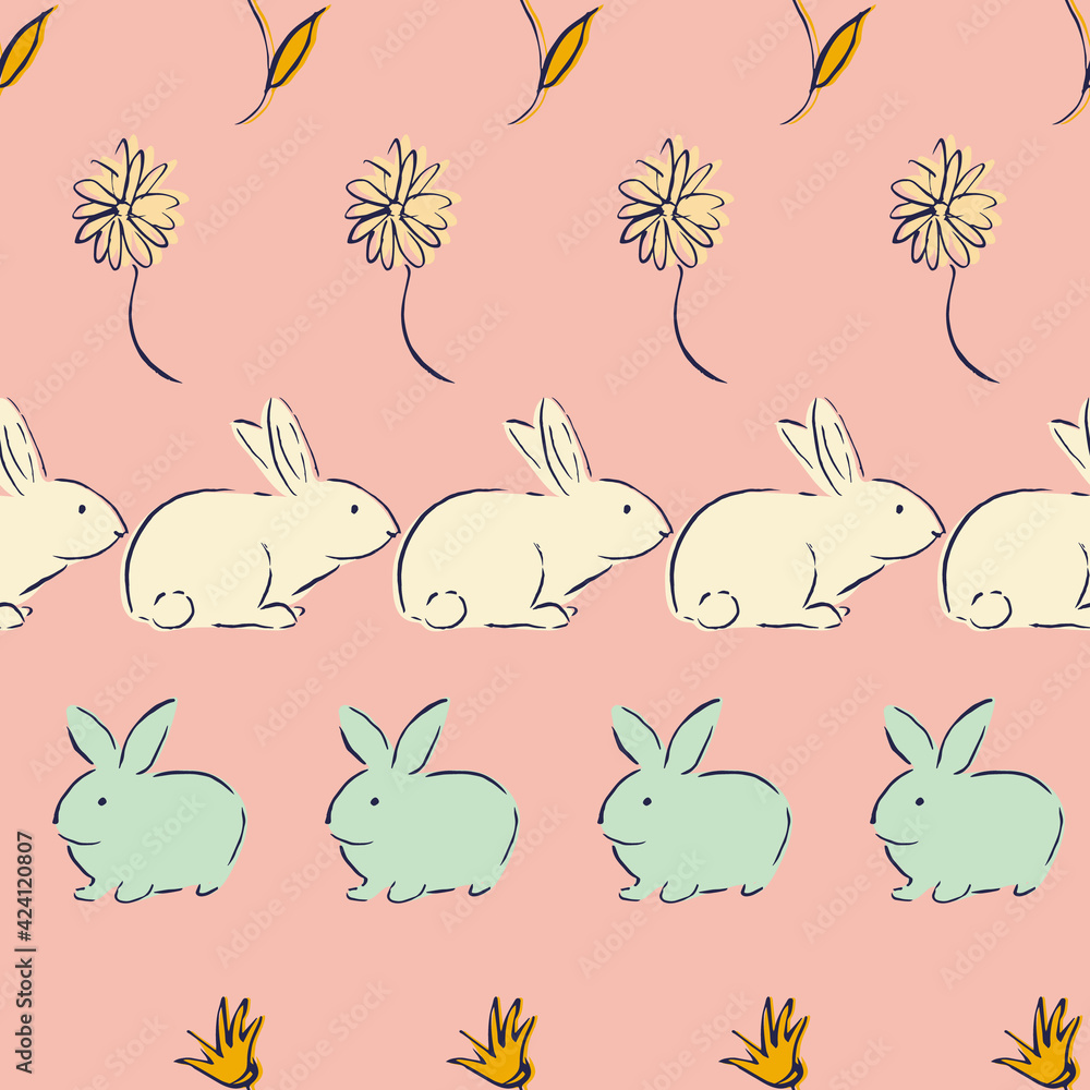 Easter Bunny Flower Seamless Pattern