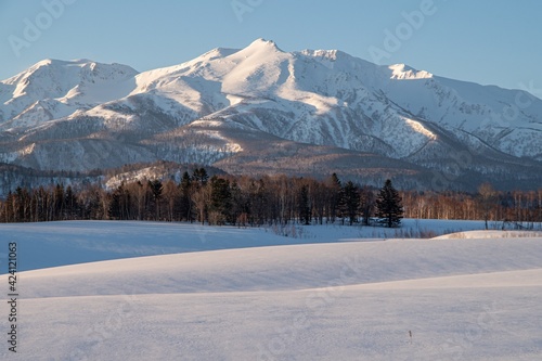 春の上川町 早朝の大雪山
