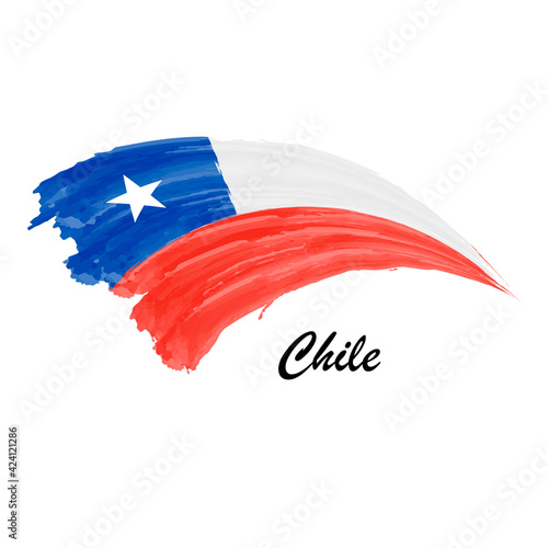 Watercolor painting flag of Chile. Brush stroke illustration