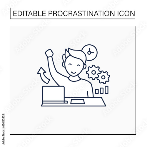 Overcome procrastination line icon. Solve work problems. Fight depression. Happy person. Overload concept. Isolated vector illustration.Editable stroke