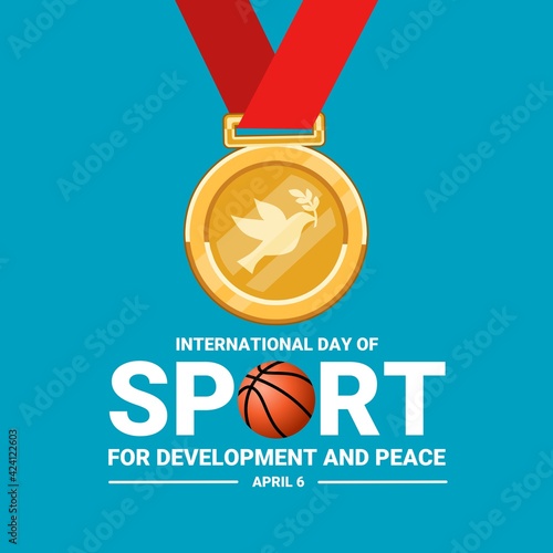 Vector illustration of gold medal with peace dove logo, as a banner or poster,  International Day of Sport for Development and Peace.